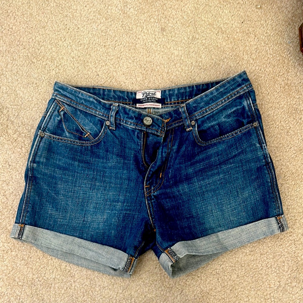 Blue Jean Shorts with Rolled Hems and Distressed Look